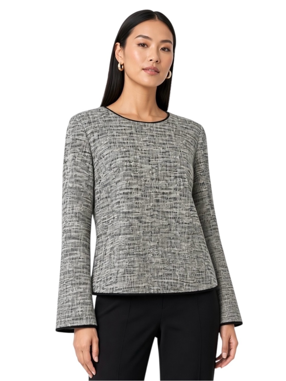 Banana Republic Black and White Textured Long-Sleeve Knit Top